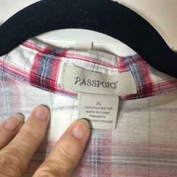 VICI Boutique Passport Plaid Roll Sleeve Button Down Shirt Top Blouse Size XL - Picture 7 of 7
